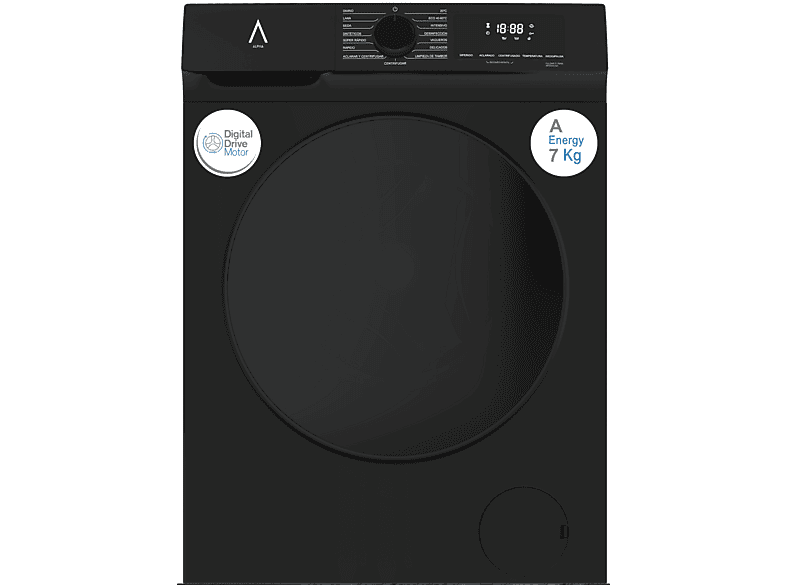 Lavadora carga frontal - Alpha TITAN Elite-7, Motor Digital Smart Inverter, 1200 rpm,, 7 kg, Negro