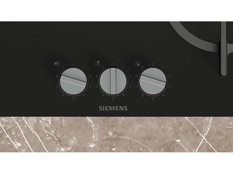 Placa de gas - Siemens EP6A6CI10, 3 Zonas, 28 cm Zona grande, Gas natural, 59 cm, Negro