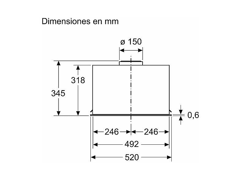 Campana grupo filtrante - Bosch DLN56AC50, 4 potencias, 645 m³/h, 52 cm, Acero inoxidable