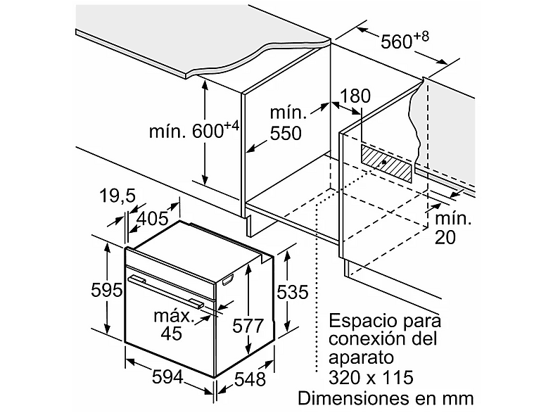 Horno compacto - Bosch HBG774KB1, Serie 8, Multifunción, Pirolítico, 71 l, 54.9 cm, Negro
