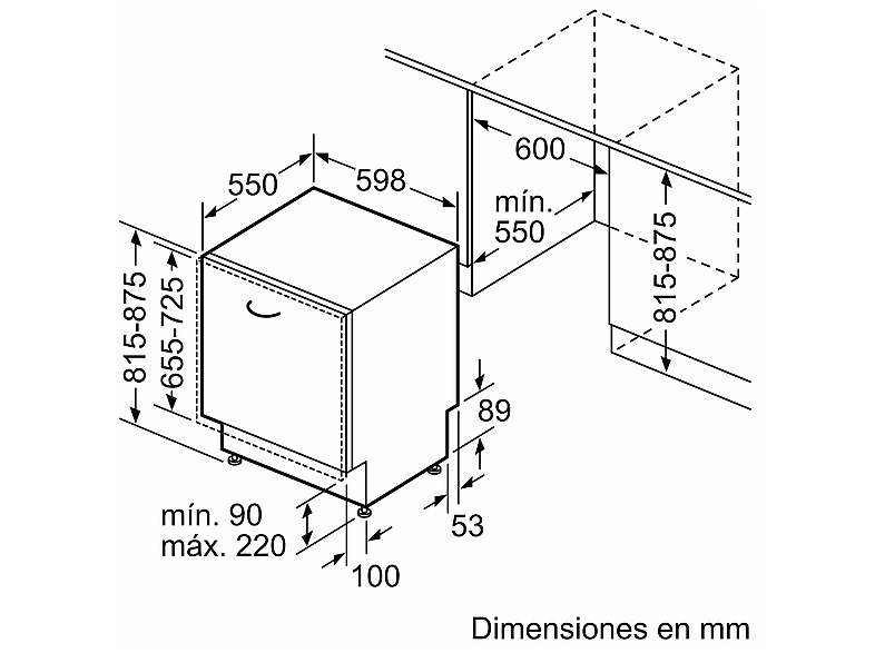 Lavavajillas - Siemens SN63HX03TE, 13 servicios, 6 programas 59.8 cm, Home Connect, Sin panelar