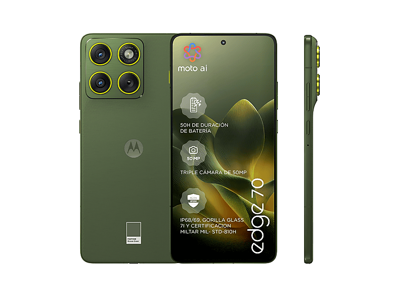 Móvil - Motorola edge 70, Bronze Green, 512 GB, 12 GB RAM, 6.67 " Super HD pOLED AMOLED, Snapdragon® 7 Gen 4, 5200 mAh