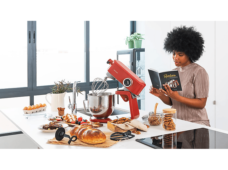 Robot amasador - Cecotec Twist&Fusion 4000 Luxury Red, 800 W, 8 Velocidades, Rojo