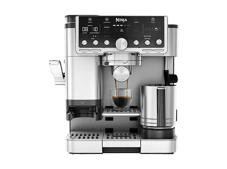 Cafetera express - Ninja Luxe Café Pro, 9 bar, 1650 W, Sistema de doble espuma, 29 configuraciones de bebidas, Plata