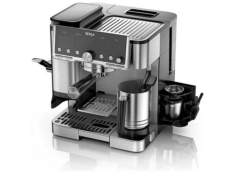 Cafetera express - Ninja Luxe Café Pro, 9 bar, 1650 W, Sistema de doble espuma, 29 configuraciones de bebidas, Plata