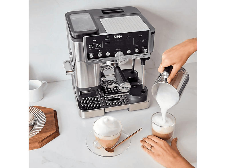 Cafetera express - Ninja Luxe Café Pro, 9 bar, 1650 W, Sistema de doble espuma, 29 configuraciones de bebidas, Plata