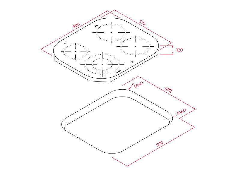 Placa vitrocerámica - Teka TCC 64000 PLV, 4 zonas, Zona grande 21 cm, 59 cm, Superficie vidrio cerámico, Cristal negro