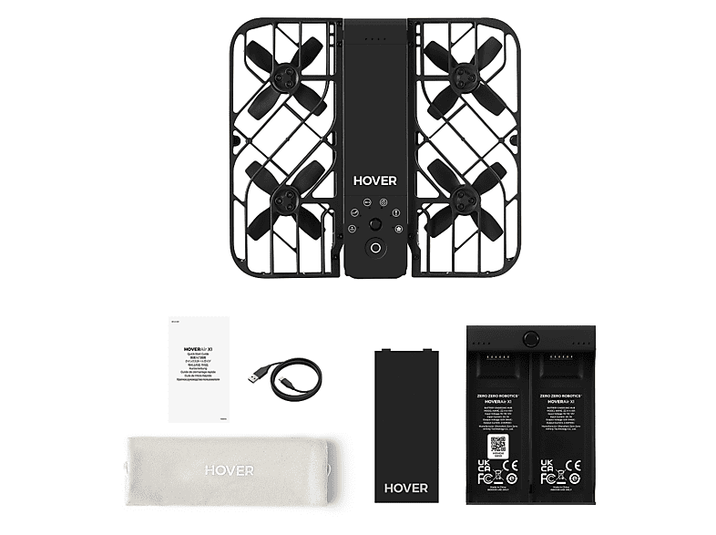 Dron - Hoverair X1 Combo, 12 megapixel, 11 min Autonomía, 32 GB Almacenamiento, Negro Carbón