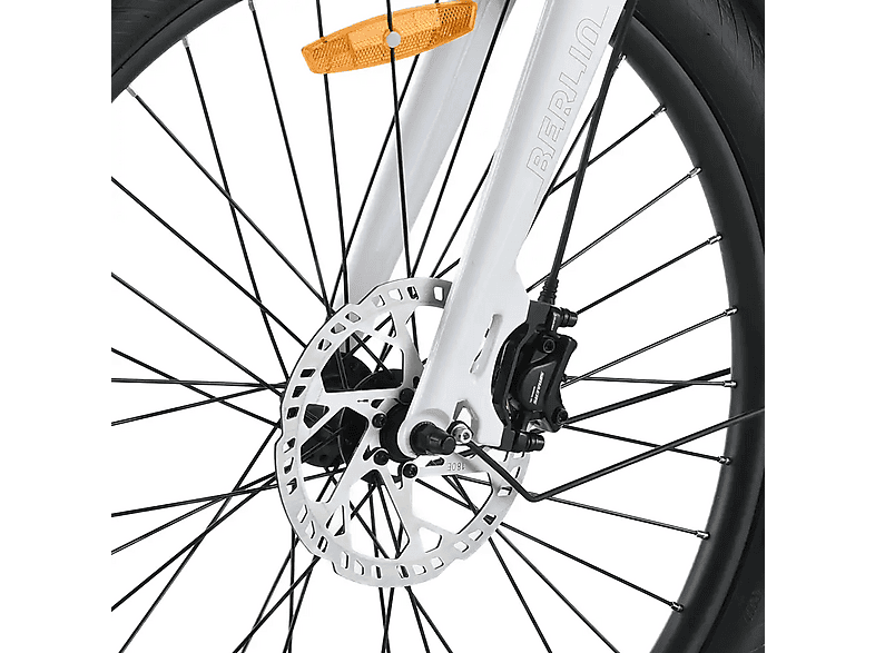 Bicicleta urbana - Youin Berlin, Motor Central 250 W, Par Motor de 57 Nm, 25 km/h, Autonomía hasta 125 km, Ruedas de 26”, Blanco/Naranja