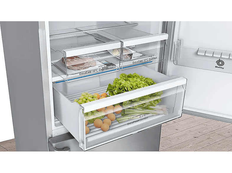 Frigorífico combi - Balay 3KFE777XE, Total No Frost, 203 cm, 438 l, ExtraFresh, ExtraCold 0º, Acero antihuellas