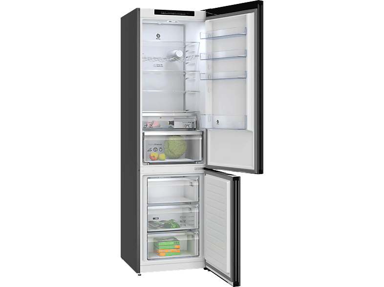 Frigorífico combi - Balay 3KFD855NI, Total No Frost, 203 cm, 363 l, Cristal Negro