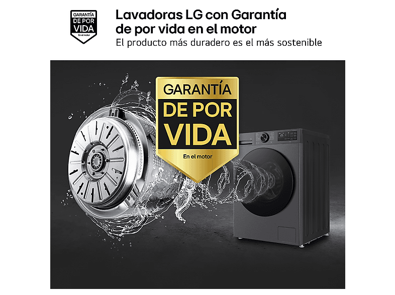 Lavadora carga frontal - LG F4X5009TBB, 9 kg, 1400 rpm, 12 programas, TurboWash 360º, Clase A-40%, Acero Grafito Mate