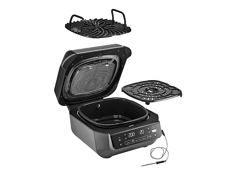 Freidora de aire - Ninja EG351EU, 1760 W, Parrilla, 5 Funciones de Cocción, Sensor de Cocción Digital/Termómetro, Negro/Plata