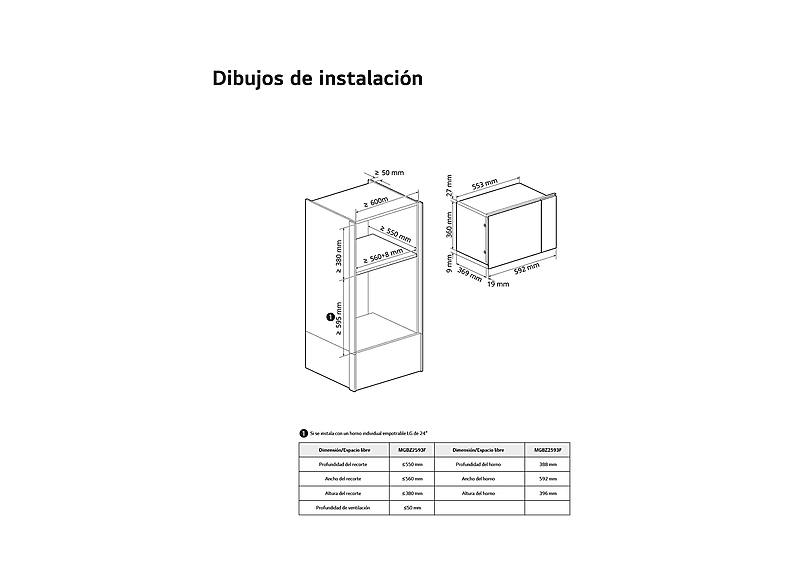 Microondas integrable - LG MG7Z2593B, 900 W, 8 potencia, 25 l, Black