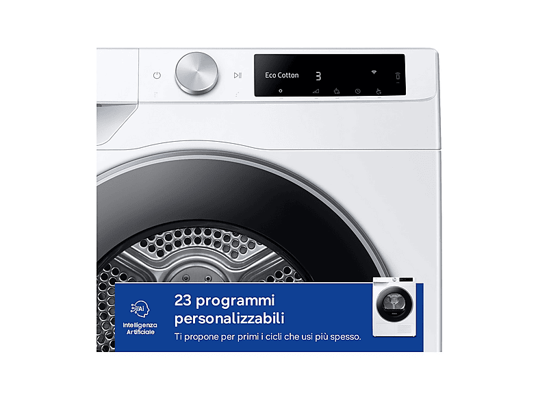 Secadora bomba de calor - Samsung DV90DG6845LEU3, Bomba de calor, 9 kg, 4 programas, Blanco