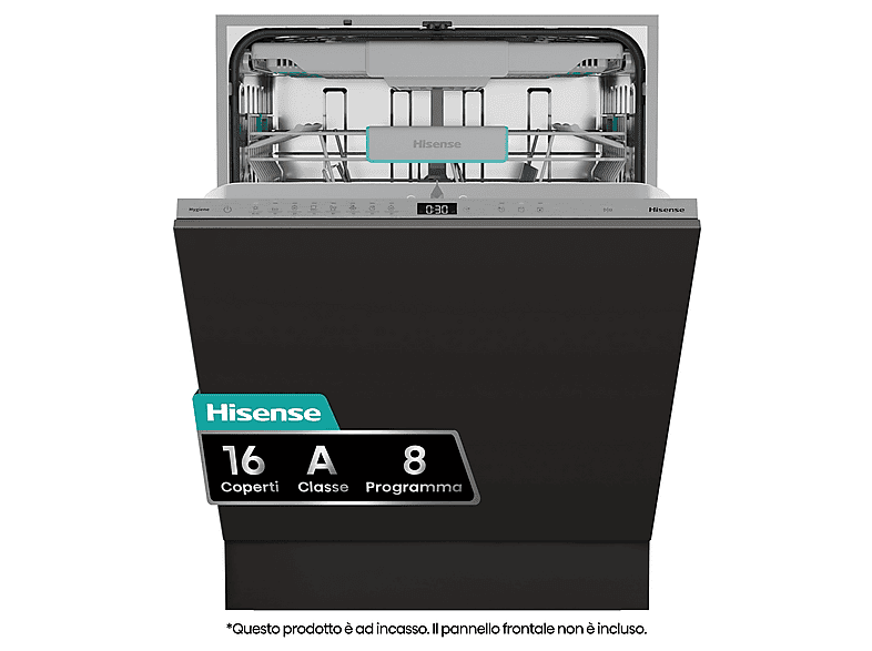 Lavavajillas integrable 60 cm - Hisense 746058, 16 servicios, 8 programas, 59,8 cm, No aplicable