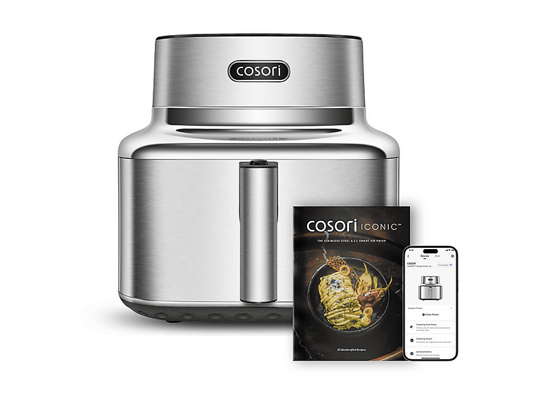 Freidora de aire - Cosori Iconic Single Chef Edition, 6.2L, 1725 W, 6 Funciones, Acero inoxidable