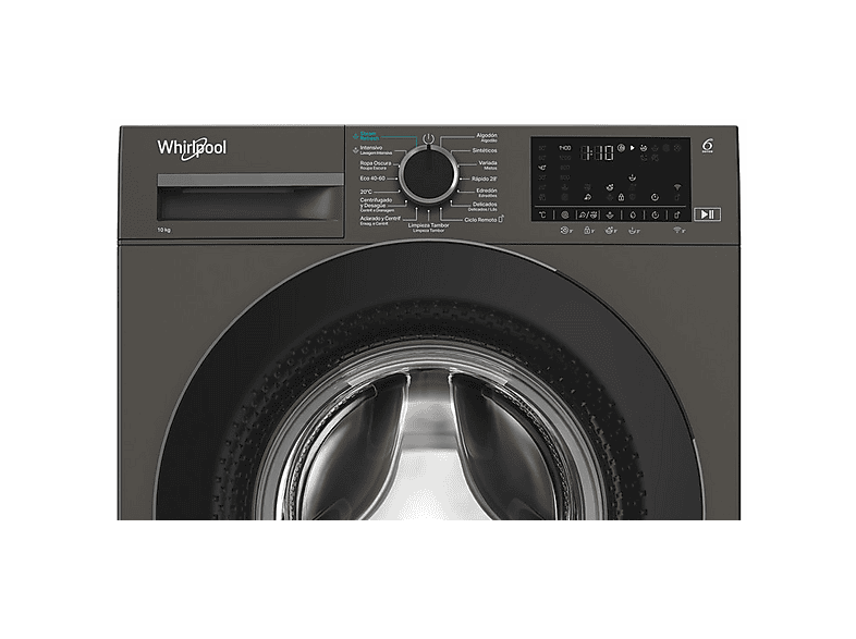 Lavadora carga frontal - Whirlpool WAM 07GB SPT, 10 kg, 1400 rpm, 15 Programas, Tecnología 6th sense, Adaptative Wash, Gris Manhattan