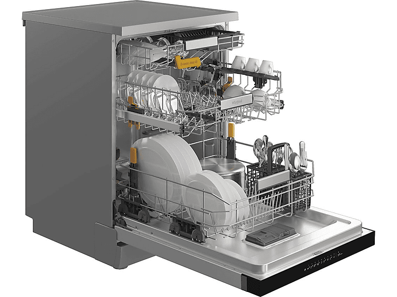 Lavavajillas - Whirlpool W8F HP51X, 15 servicios, 10 programas, 60 cm, MaxiSpace Tub, PowerClean Pro, Tecnología 6th Sense, Inox