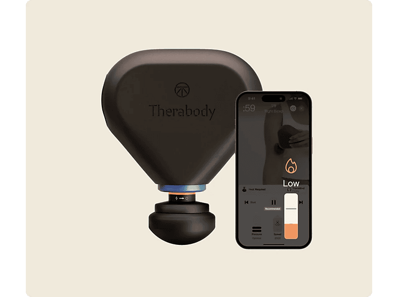 Pistola de masaje - Therabody Theragun Mini Plus, Cuerpo, Función Calor, Tamaño de Viaje, 120min Autonomía, Negro