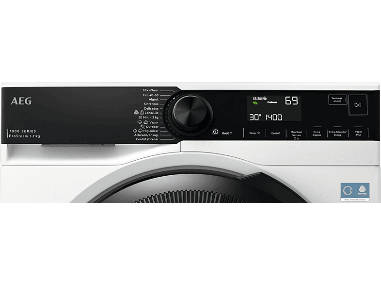 Lavadora carga frontal - AEG LFSR7304L4BP, 11 kg, 1400 rpm, 12 programas, Programa Higiene con vapor, Cajón extra largo, Blanco