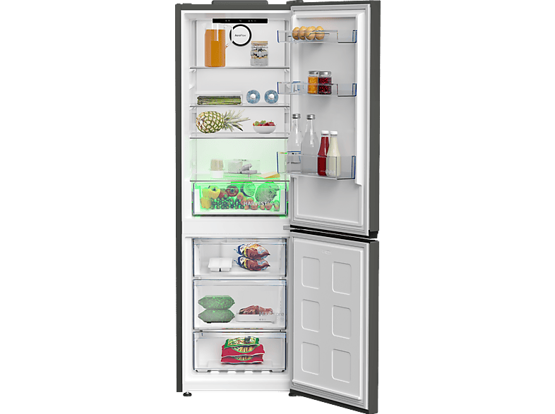 Frigorífico combi - Beko B5RCNE365HG, Neo Frost Dual Cooling, Altura 186.5 cm, 366 l, AeroFlow, Tecnología HarvestFresh, Gris Manhattan