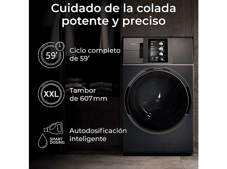 Lavadora secadora - Haier Couture Care Collection 11 HWD180BD12LGNU-S, 18 kg + 11 kg, 14 programas, Motor Direct Motion, Wi-Fi, Azul
