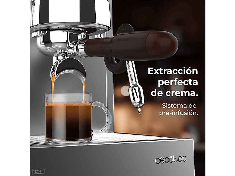 Cafetera express - Cecotec Baristeo Classic, 2700 W, 15 bares, PID, Preinfusión, Portafiltro 58 mm, Doble calentamiento, Plata