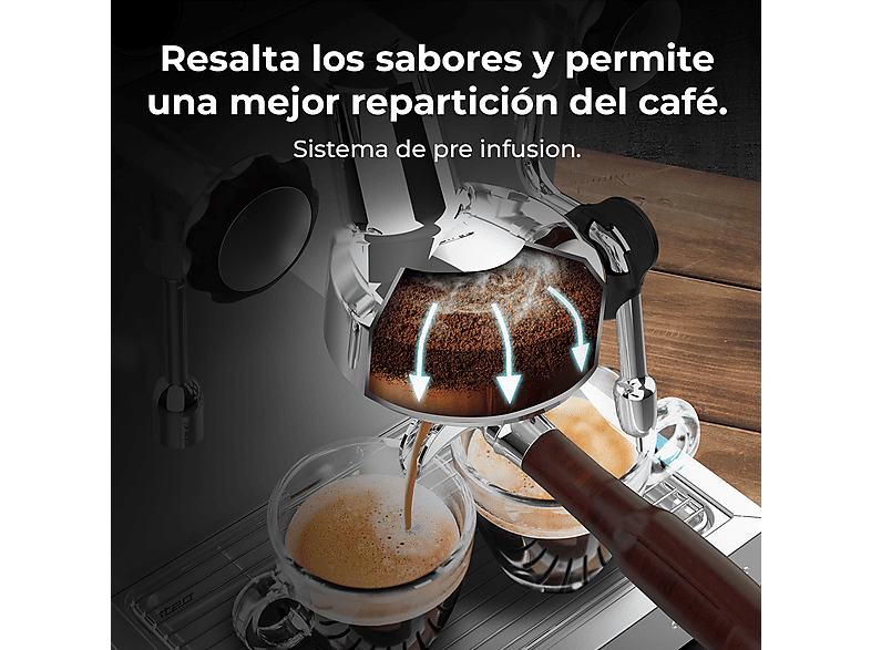 Cafetera express - Cecotec Baristeo Classic, 2700 W, 15 bares, PID, Preinfusión, Portafiltro 58 mm, Doble calentamiento, Plata