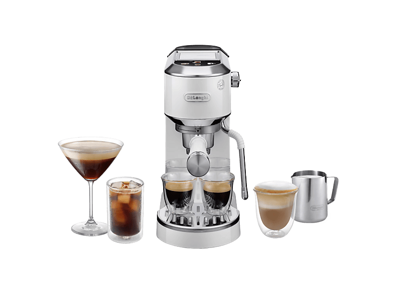 Cafetera express - De Longhi, De'Longhi EC890.WI Dedica Duo Cold Brew, 15 bar, 1450 W, 1.1 l, Capacidad para 2 tazas, Blanco