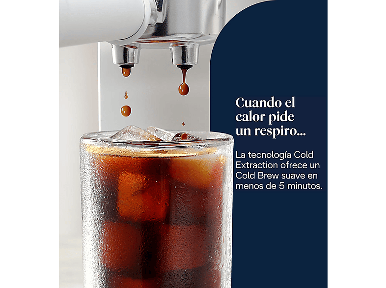 Cafetera express - De Longhi, De'Longhi EC890.WI Dedica Duo Cold Brew, 15 bar, 1450 W, 1.1 l, Capacidad para 2 tazas, Blanco