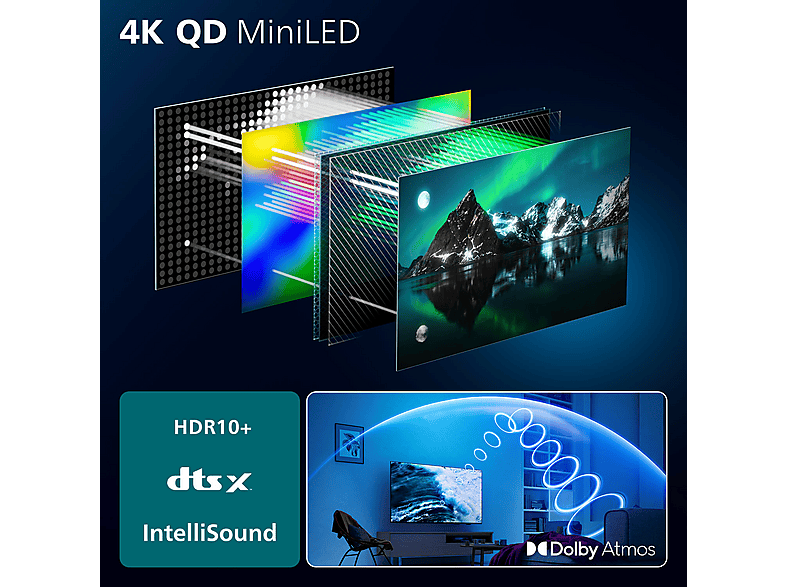 TV QD-Mini LED 75" - Philips 75MLED820/12, UHD 4K, P5 Perfect Picture Engine, Smart TV, Dolby Atmos Titan OS, DVB-T2, Negro