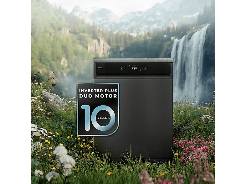 Lavavajillas - Cecotec Bolero Aguazero 6800 Dark, 14 cubiertos, Clase A, Inverter Plus Duo, 8 programas, SteamMax, BlueWater, O2 Dry, Negro