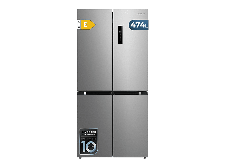 Frigorífico americano - Cecotec Bolero CoolMarket 4D 474 Inox E, T474 L, Total NoFrost, Fresh Flex, Compresor Inverter, Ultrasilencioso 35 dB