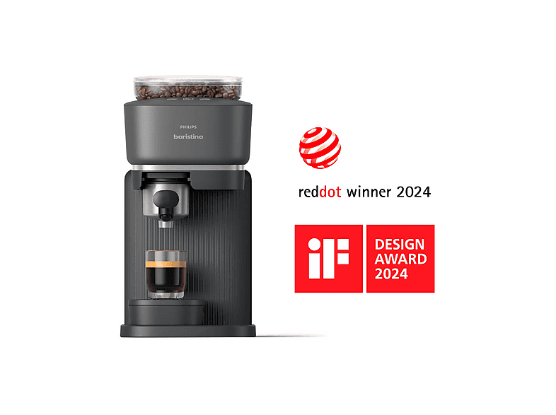 Cafetera express - Philips Baristina BAR300/60, Molinillo cerámico, 16 bares, Café en grano, 4 programas, 1550 W, 1,2L, 30s, IA, 72 dB, 3 años, Negro