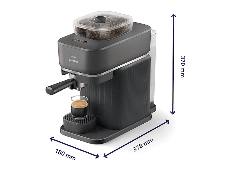 Cafetera express - Philips Baristina Variety BAR320/60, 16 Bar, 2 Compartimentos Grano, Molinillo Cerámico, Espresso y Lungo, 1,2 L, 3 Años Garantía