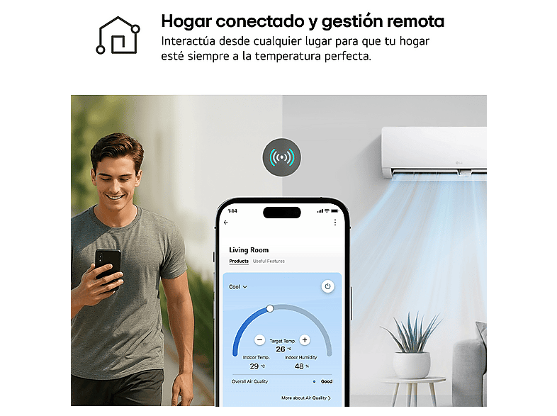 Aire acondicionado Split 1 x 1 - LG WIFIECO09.SET, 2150 fg/h, ThinQ, Blanco
