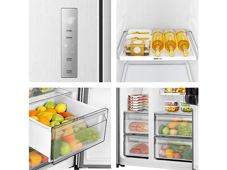 Frigorífico americano - Hisense RS3P558NEIC, Total No Frost, Multi Air Flow, 178.6 cm, 544 l, Inox