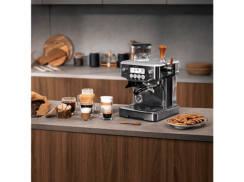 Cafetera express - Cecotec Power Espresso 20 Barista Steel & Grind, 20 Bares, Molinillo integrado, Vaporizador, Doble Thermoblock, 2200 W, Plata