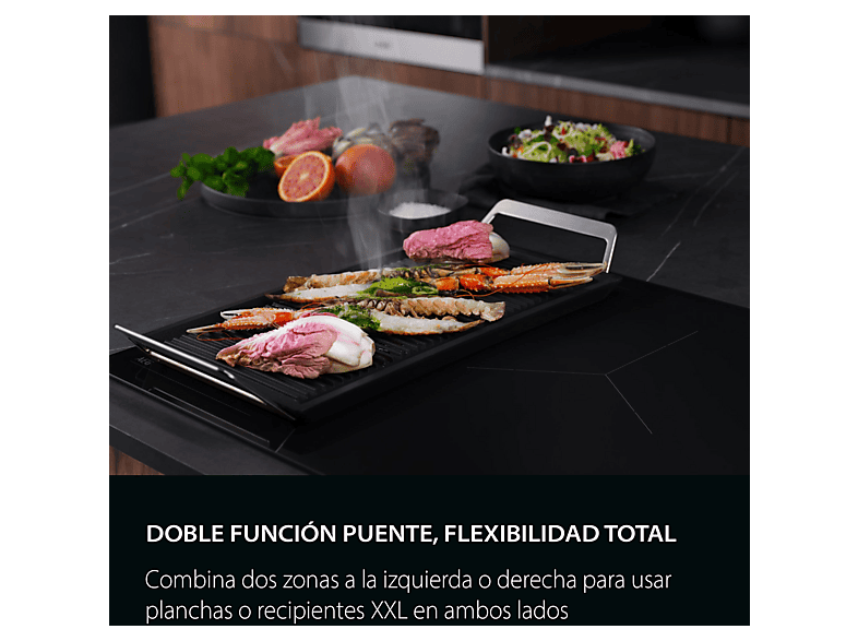 Placa inducción - AEG TR64IT00FB, 4 zonas Flex de 22 cm, Función Puente, Mandos independientes, 59 cm, Negro
