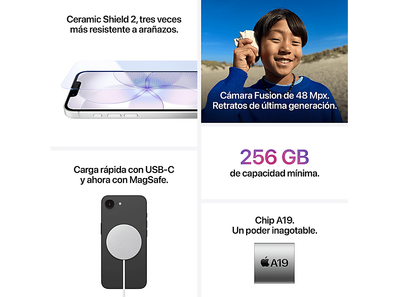 Smartphone - Apple iPhone 17e, Blanco, 512 GB, 5G, 6.1" OLED Super Retina XDR, Chip A19, iOS