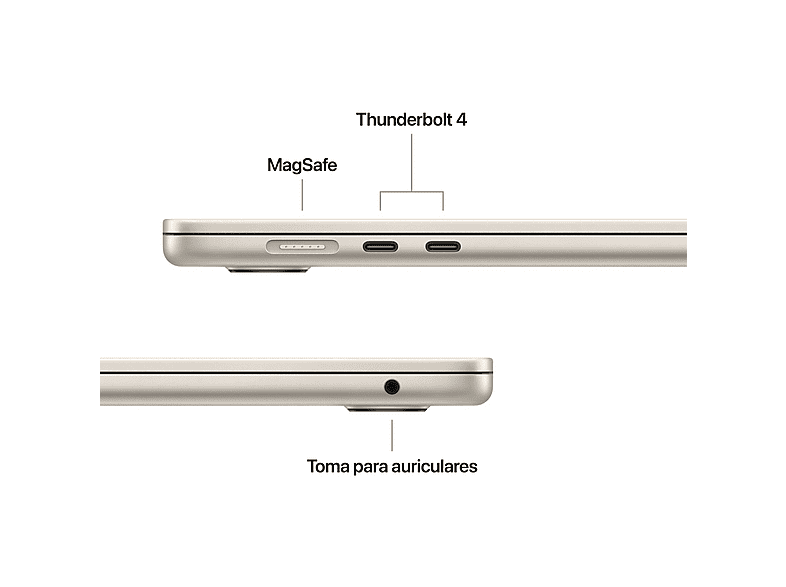 Portátil - Apple MacBook Air (2026) 13.6" Retina, Chip M5 Apple, CPU de 10 núcleos, GPU de 8 núcleos, 16GB RAM, 512GB SSD, Blanco estrella