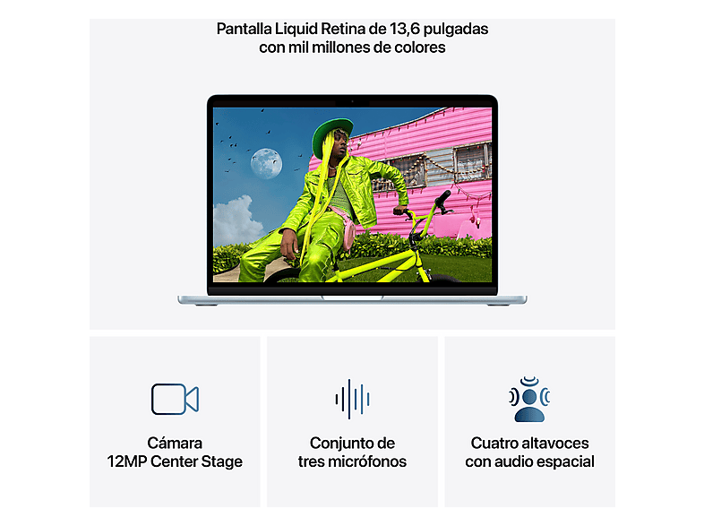 Portátil - Apple MacBook Air (2026) 13.6" Retina, Chip M5 Apple, CPU de 10 núcleos, GPU de 8 núcleos, 16GB RAM, 512GB SSD, Azul cielo, Sin cargador