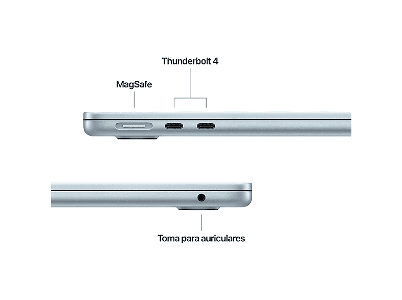 Portátil - Apple MacBook Air (2026) 13.6" Retina, Chip M5 Apple, CPU de 10 núcleos, GPU de 8 núcleos, 16GB RAM, 512GB SSD, Azul cielo, Sin cargador