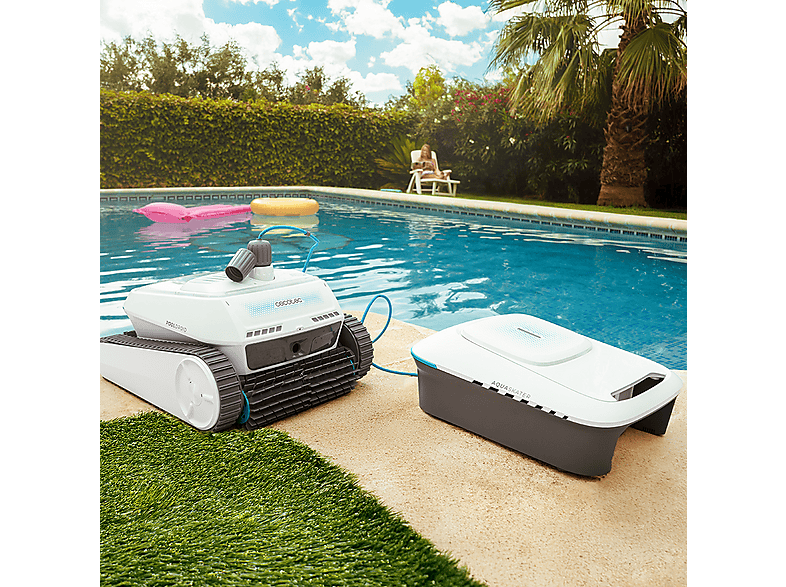 Robot LimpiaPiscinas - Cecotec Conga Pooldroid 10000 TotalClean AquaSkater, Fondo/paredes/línea de flotación/superficie, App y mando, 4 motores, Gris