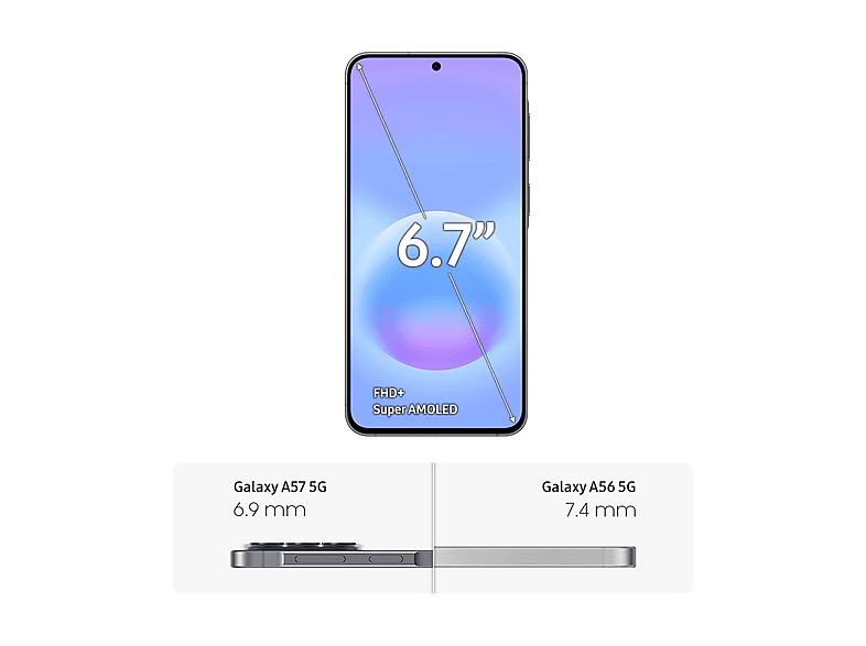 Móvil - Samsung Galaxy A57, Gris, 256 GB, 8 GB RAM, 6.7" FHD+, Exynos 1680, 5000 mAh, Android 16