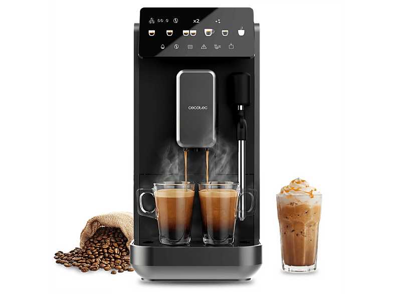 Cafetera superautomática - Cecotec Cremmaet Lungo Steam, Vaporizador, 5 bebidas, Pantalla táctil, 19 bares, Thermoblock, Molinillo integrado, Negro