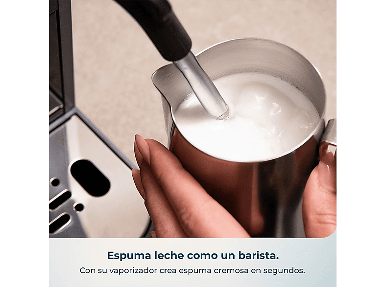 Cafetera superautomática - Cecotec Cremmaet Lungo Steam, Vaporizador, 5 bebidas, Pantalla táctil, 19 bares, Thermoblock, Molinillo integrado, Negro