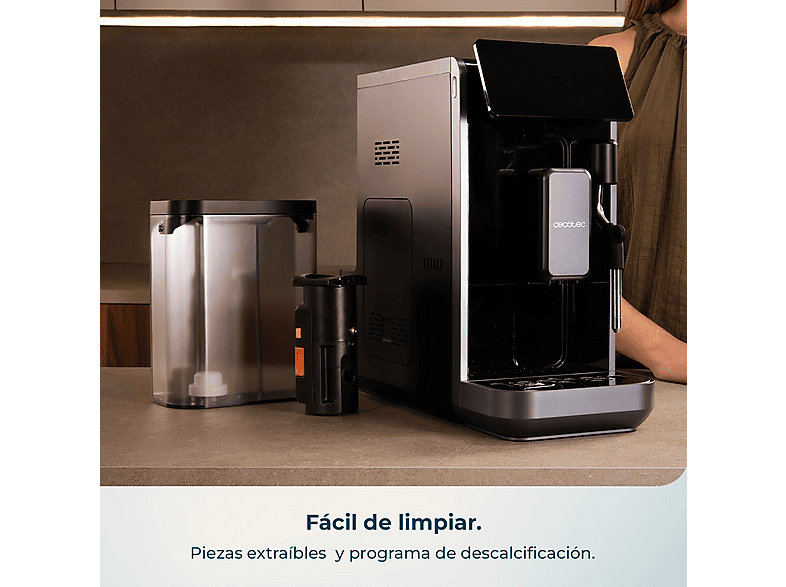 Cafetera superautomática - Cecotec Cremmaet Lungo Steam, Vaporizador, 5 bebidas, Pantalla táctil, 19 bares, Thermoblock, Molinillo integrado, Negro