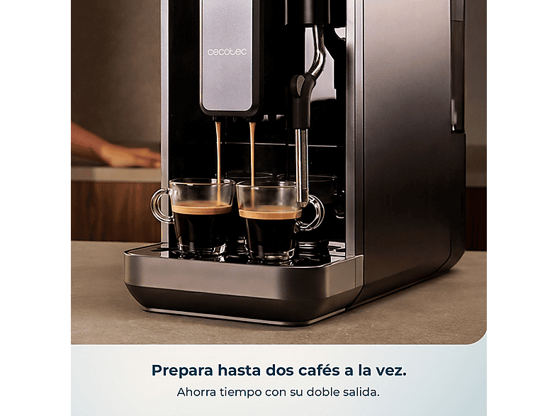 Cafetera superautomática - Cecotec Cremmaet Lungo Steam, Vaporizador, 5 bebidas, Pantalla táctil, 19 bares, Thermoblock, Molinillo integrado, Negro